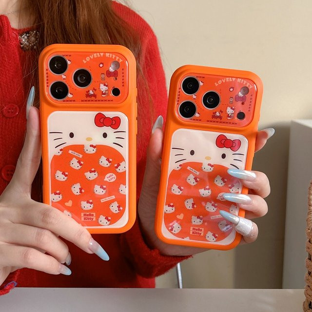 Hello Kitty Emoji Handyhülle für Apple iPhone 17 16 15 Pro Max in Orange mit Kameralinsen-Schutz und harter TPU-Rückseite - Bild 1