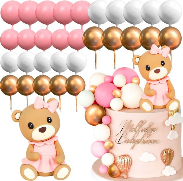 LaVenty Teddybär Kuchendekoration für Babyparty und Geburtstag in Blau und Rosa - Bild 1