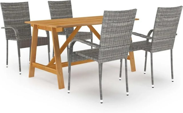 vidaXL 5-tlg Garten-Essgruppe Modell 18 aus Akazien-Massivholz und PE-Rattan in Grau - Bild 1