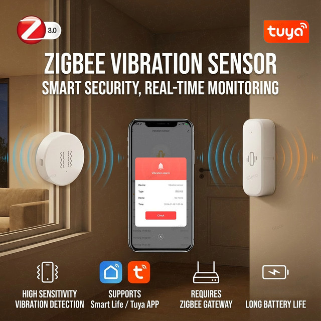 Tuya Smart Zigbee Vibrationssensor von coolo in Weiß zur Drop- und Tilt-Erkennung für Tür und Fenster mit Echtzeit-Alarmfunktion - Bild 1