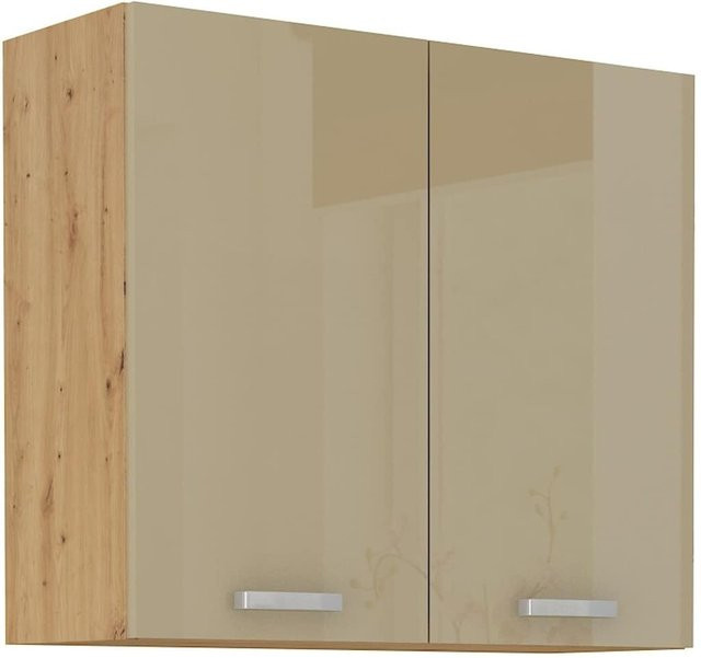 Hängeschrank für die Küche in Eiche Artisan Cappuccino Hochglanz mit Einlegböden, Breite: 80 cm - Bild 1