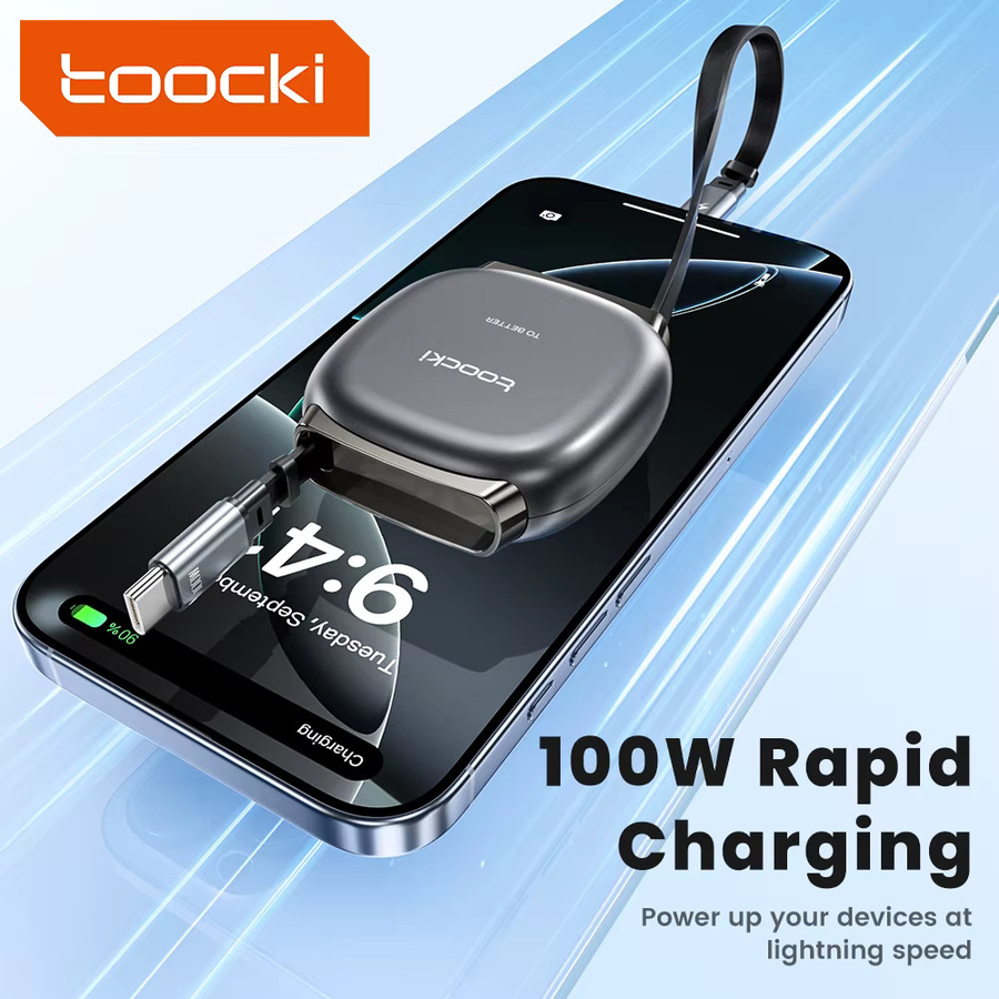 Toocki USB-C-Kabel 100 W einziehbar, Typ-C-Datenkabel für iPhone 16 15 Pro Max, Samsung S25 24 und Laptop, Grau - Bild 2