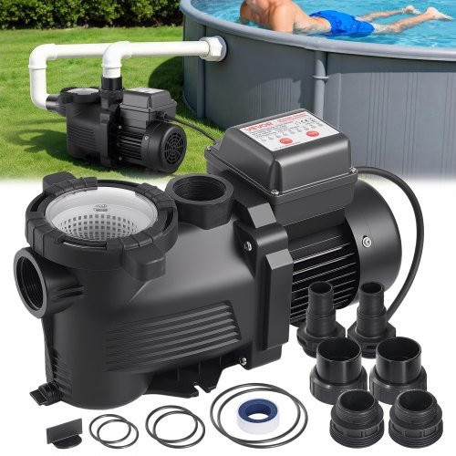 VEVOR Poolpumpe mit 400W, 11.100 L/H maximaler Durchfluss, Single Speed, 24-Stunden-Timer und Filterkorb für Above-Ground und In-Ground Pools, Whirlpools und Spas - Bild 1