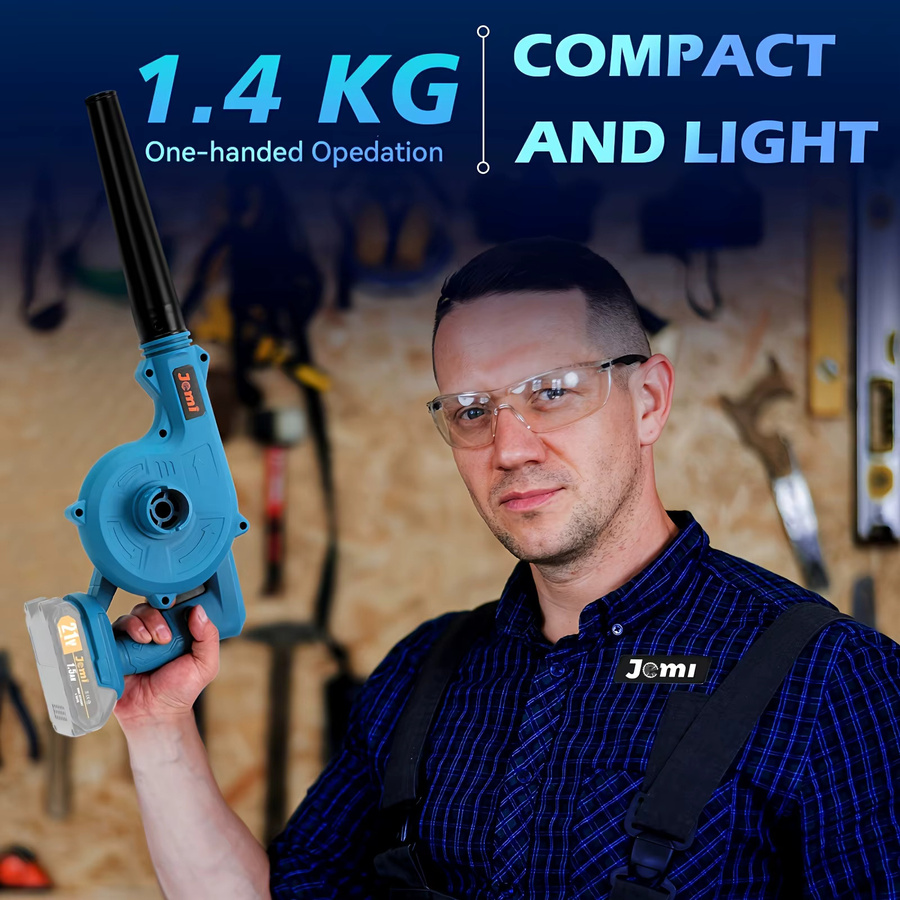 Jemi Tool 2-in-1 Akku-Laubbläser in Blau mit Zubehör für Rasenpflege, Laub und Schneeentfernung - Bild 3