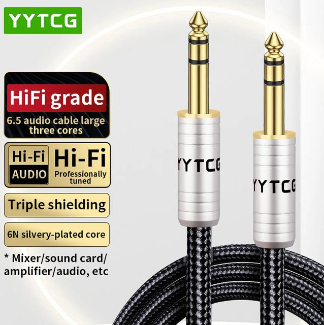 YYTCG TRS Audiokabel 6,35 mm Stecker-zu-Stecker symmetrisches Stereo-Kabel in Schwarz - Bild 1