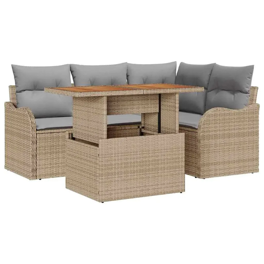 vidaXL 5-teiliges Garten-Sofa-Set aus Poly Rattan mit Kissen in Beige und Grau - Bild 2