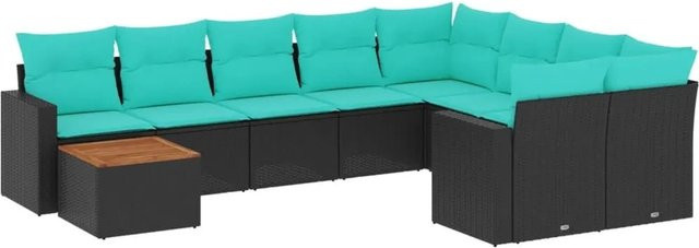 vidaXL 10-teilige Garten-Sofagarnitur aus Poly-Rattan mit Kissen in Schwarz und Blau - Bild 1