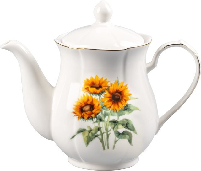 Genialo Porzellan-Kanne Sonnenblumen in Weiß, Gelb und Gold mit 1,4 l Füllmenge - Bild 1