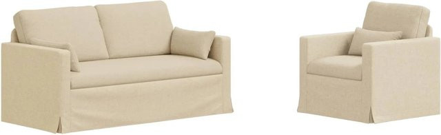 vidaXL Sofa 2-teiliges Set Creme Beige Stoff mit Metallrahmen B/T/H: 158 x 78 x 80 cm und 78 x 78 x 80 cm - Bild 1