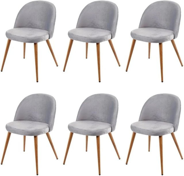 6er-Set MCW Esszimmerstühle D53 im Retro 50er Jahre Design aus Samt in Hellgrau mit Rautenoptik - Bild 2