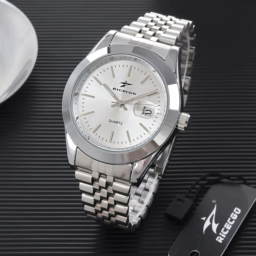 RICECGO Armbanduhr Quarz, Edelstahl, Silber, Herren, Datum - Bild 2