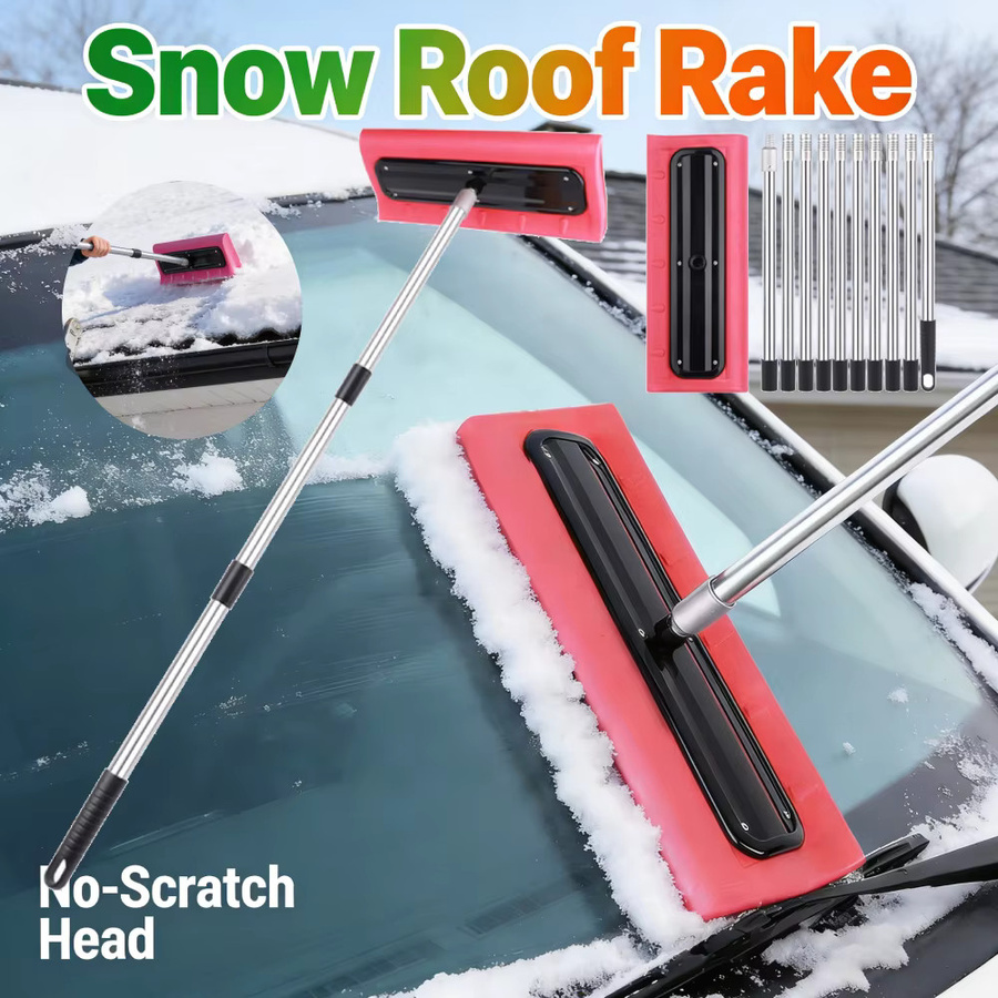 VAKIND Schnee-Dachrechen mit kratzfreiem Schaumstoffkopf und Schneebesen, 2-4m Wintertaugliches Schneeräumwerkzeug für Windschutzscheiben und Solarmodule - Bild 4