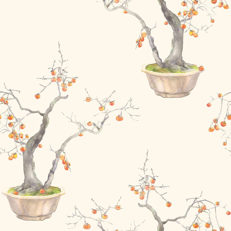 Cole & Son Tapete Kaki Persimmon mit floralem Botanical-Design in Ivory/Bergamot, Non-Woven - Bild 3