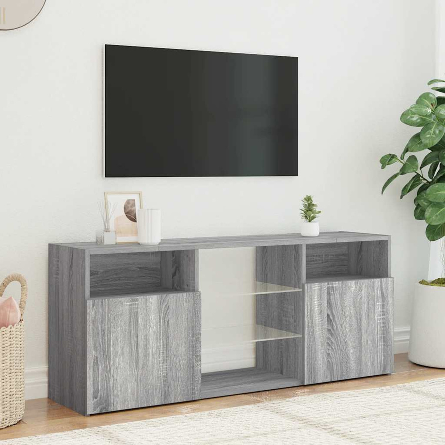 vidaXL TV-Schrank mit LED-Beleuchtung in Grau Sonoma Eiche, B/T/H: 120 x 30 x 50 cm - Bild 4