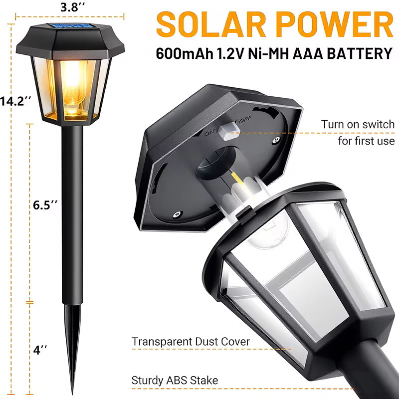 LINYILIGHT Solar-Landschaftslampe Sechseckige Solarleuchten für Garten und Gehweg in Schwarz mit warmweißem Licht - Bild 2
