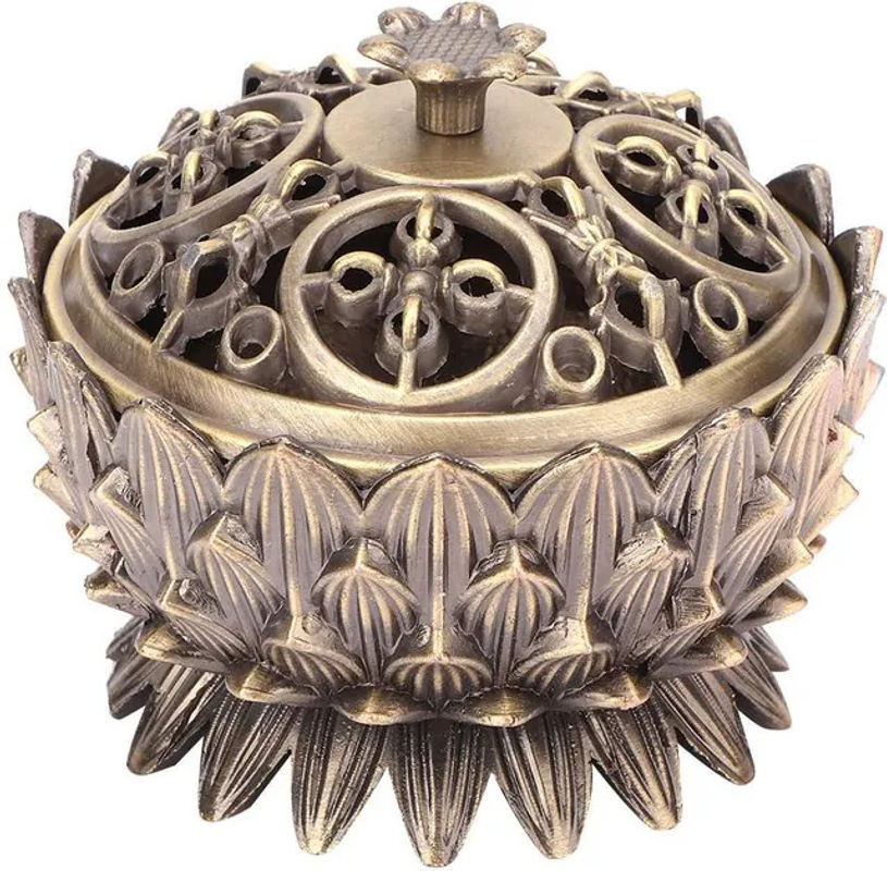 GoolRC Lotus Räuchergefäß aus Zinklegierung in Bronze, floraler Design-Räucherständer für Joss Sticks, B/T/H: 7 x 5 cm - Bild 1