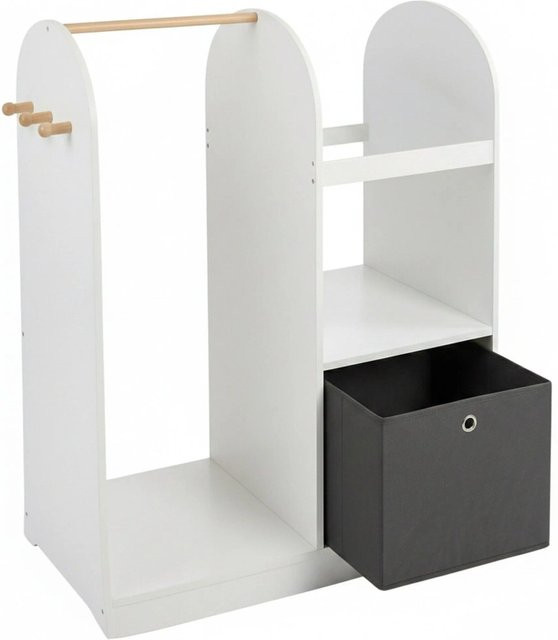 Relaxdays Kindergarderobe aus MDF und Kiefernholz in Weiß und Schwarz mit Stoffbox, B/H/T: 108 x 97 x 35 cm - Bild 1