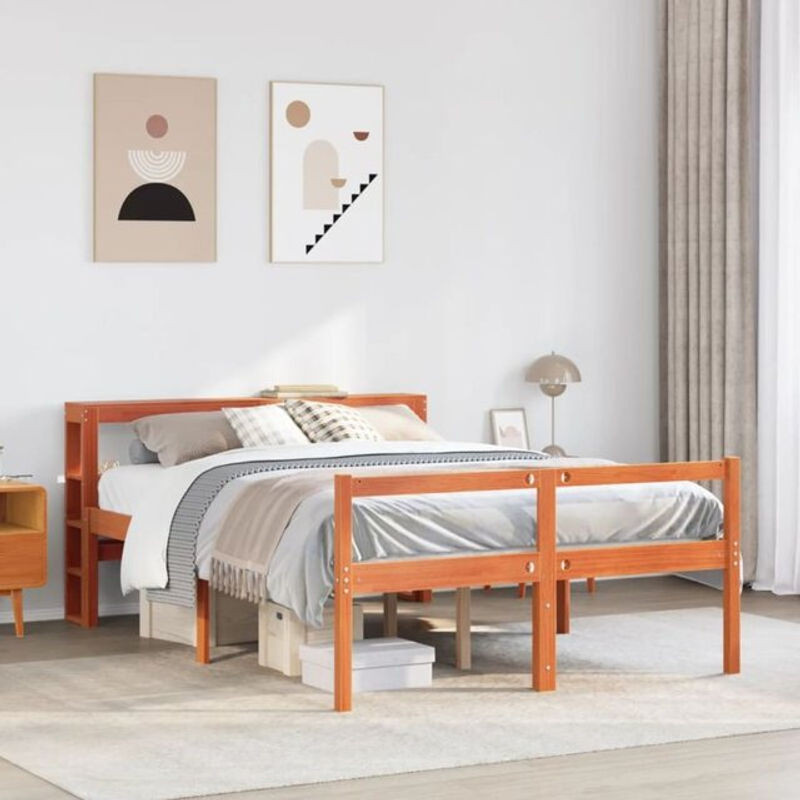 Massivholzbett mit Kopfteil von vidaxl in Braun im Landhausstil, B/T/H: 120 x 190 x 82 cm - Bild 1