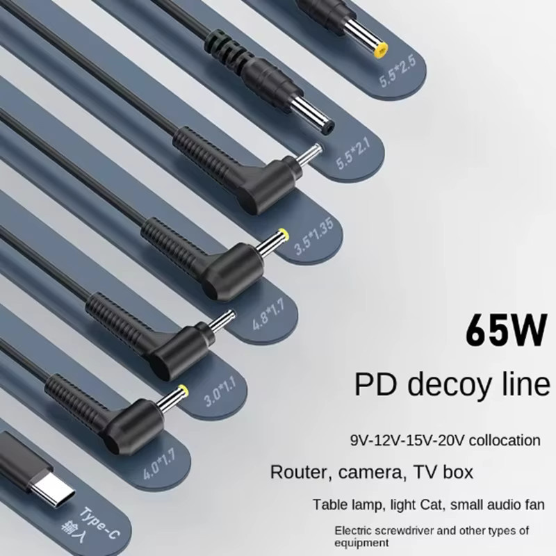 WEFAWAN USB C auf DC Konverter Adapter Kabel, 65W PD Schnellladekabel für 9V/12V/15V/20V, 3A, Typ-C zu DC 5,5 x 2,1 mm, Schwarz - Bild 2