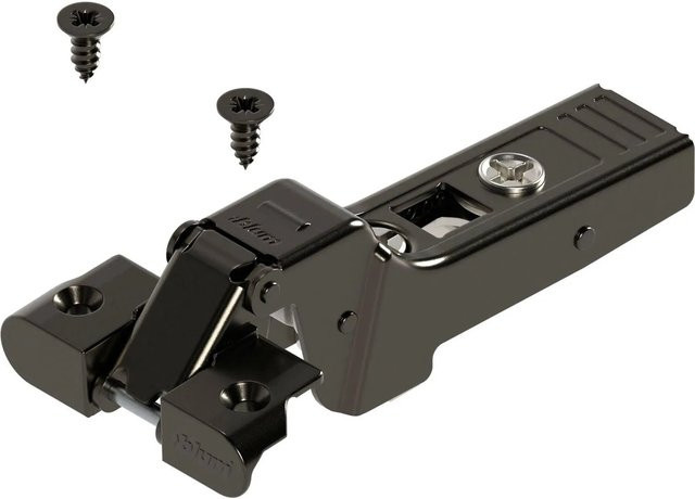 Blum Alurahmenscharnier Clip top Onyx 95 Grad, 9,5 mm Gekröpft mit Feder und Schrauben, Schwarz Matt - Bild 1