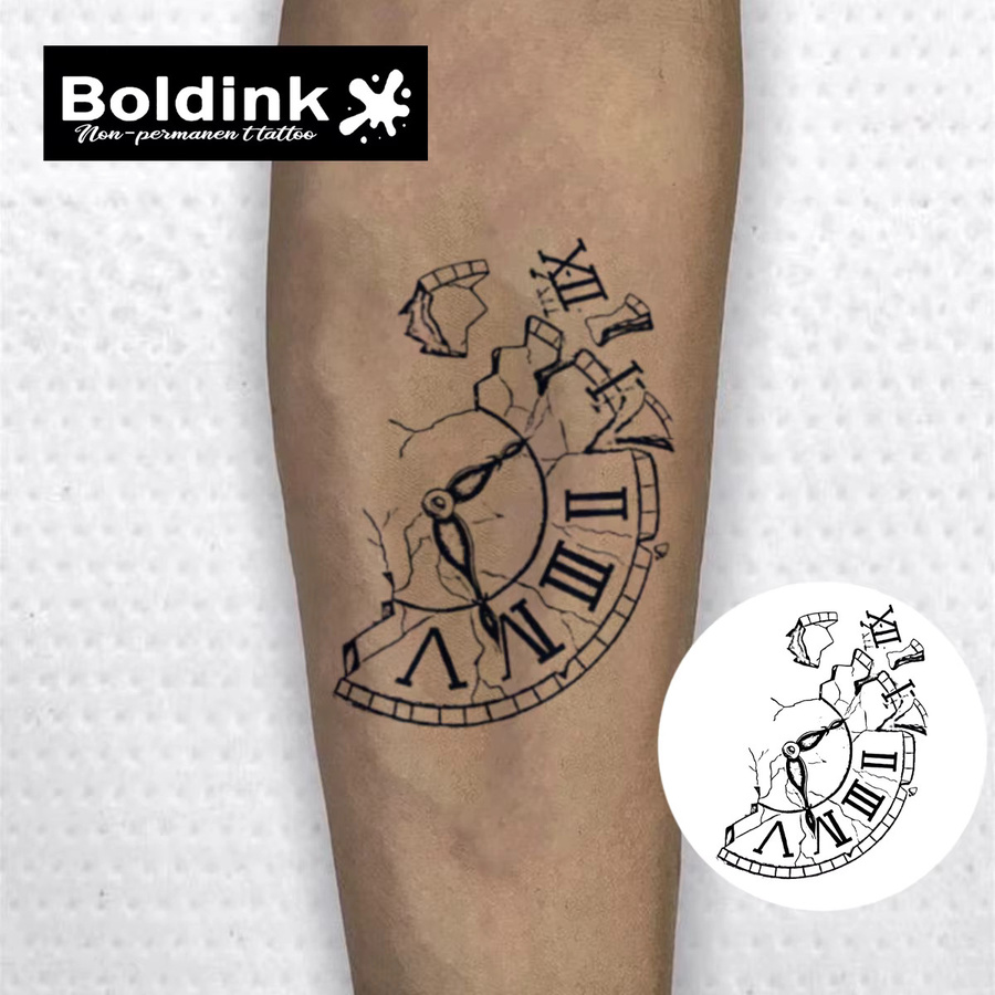 Boldink Shattered Clock Temporäres Tattoo, wasserfest, semi-permanent - Bild 3