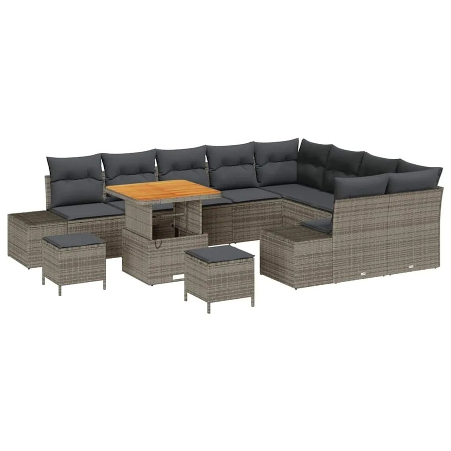 vidaXL Gartensofa-Set aus Poly Rattan in Grau mit 12-teiligem Set inklusive Kissen und Stauraumfunktion - Bild 2