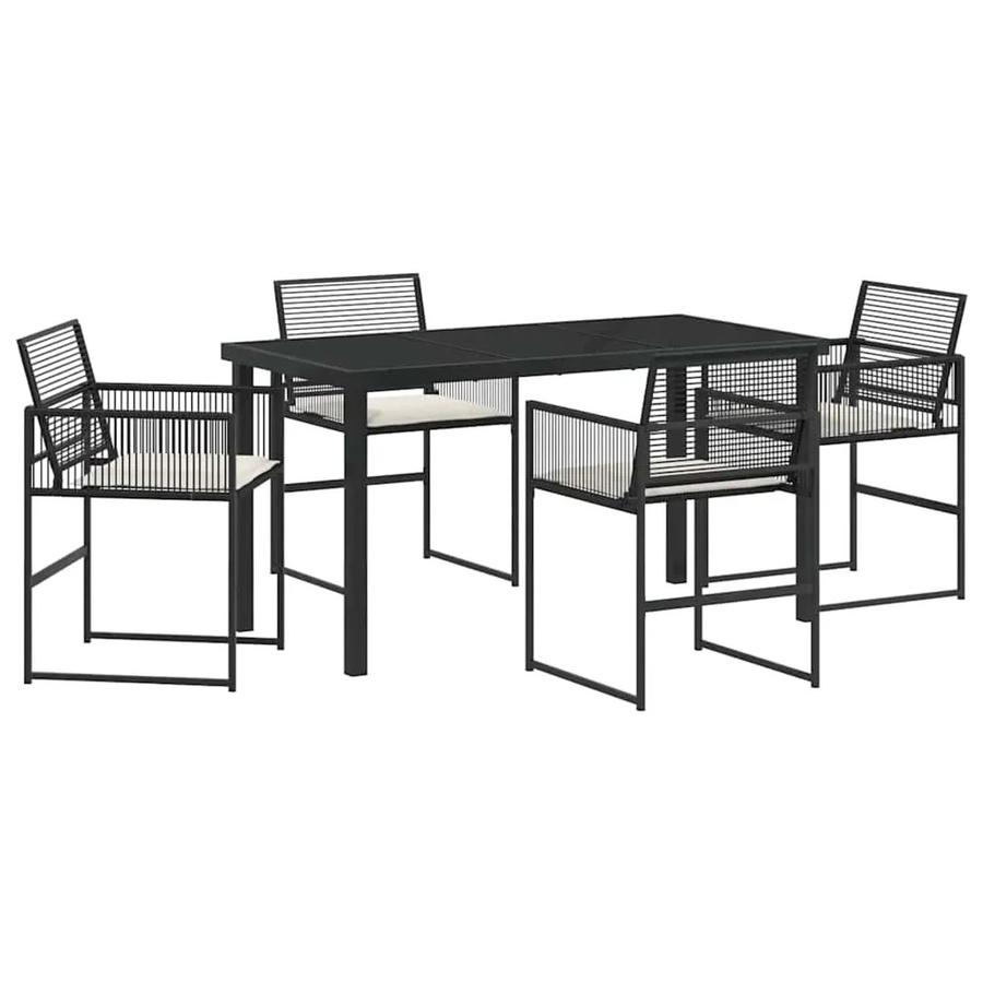 vidaXL Garten Essgruppe 5-teilig aus Polyrattan in Schwarz mit rechteckigem Tisch und 4 Stühlen - Bild 2