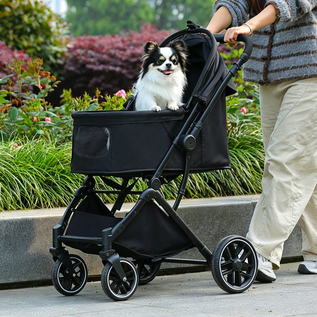 PAWZ Road Faltbarer Haustier-Kinderwagen für Hunde und Katzen in Grau mit Ein-Klick-Faltmechanismus, umkehrbarem Griff und Zubehör - Bild 1