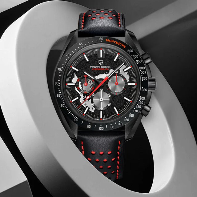 PAGANI DESIGN Chronograph, Quarz, Edelstahl, Leder, Schwarz, Herren - Bild 1
