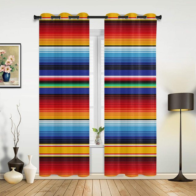 A Family Of Home Textiles Mexikanische Streifen Fenstervorhänge, 2er-Set, Rot/Mehrfarbig, Semi-transparent, Breite: 50 cm, Höhe: 130 cm - Bild 1