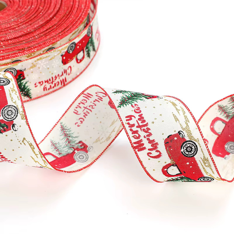 Braunes Stoffband für Weihnachtsdekoration und Geschenke mit verdrahtetem Rand für DIY-Bögen und Kränze - Bild 2