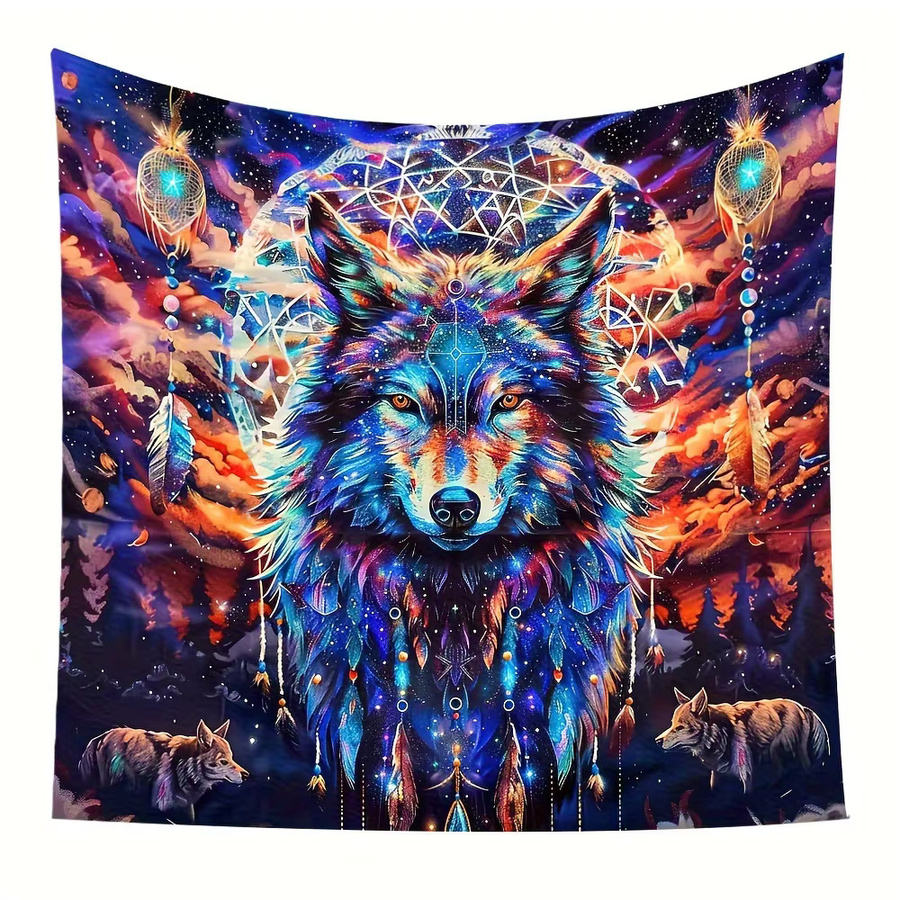 VIKAMA Enchanted Wolf Starry Forest Wandteppich in Multicolour als dekorative Wanddekoration für Wohnzimmer, Schlafzimmer oder Kinderzimmer - Bild 4