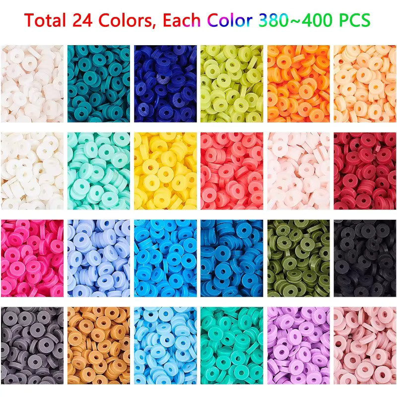 Heishi-Tonperlen, 4 mm, 24 Farben, Vinyl-Scheibenperlen, Polymer-Ton-Perlen - Bild 4