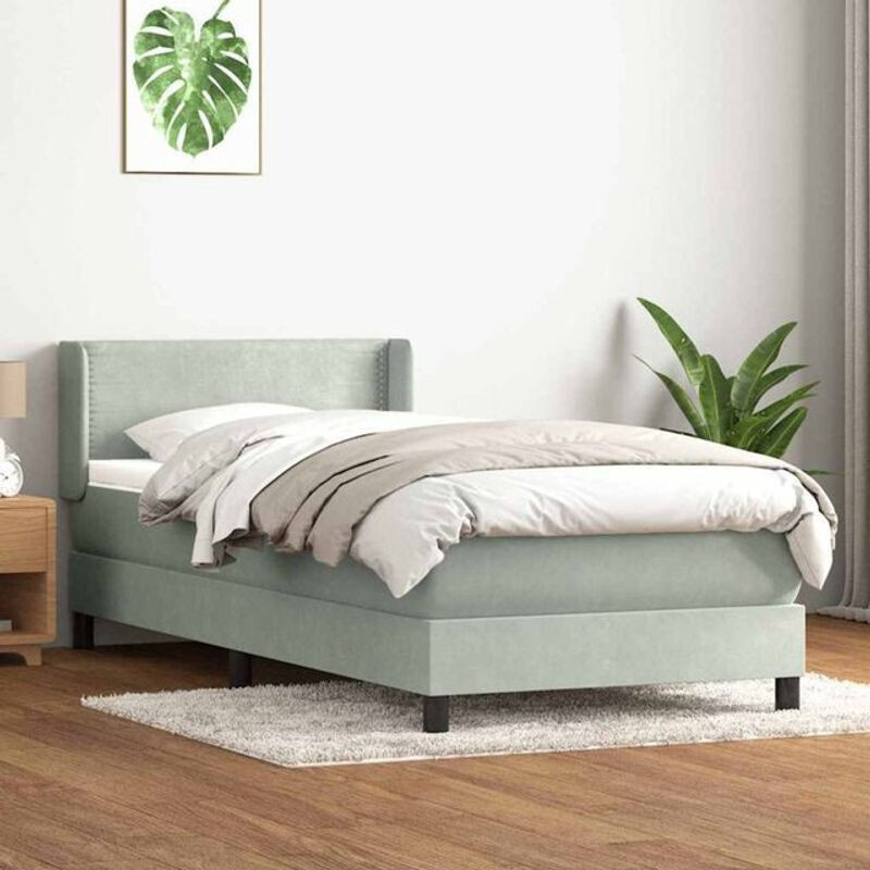 vidaxl Boxspringbett mit Matratze aus Samt in Grau, B/L: 80 x 210 cm - Bild 1