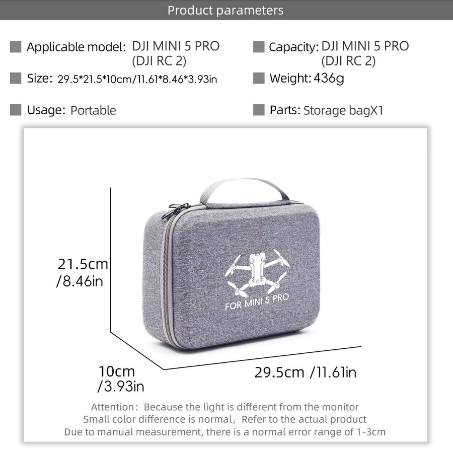 VYOPBC Aufbewahrungstasche für DJI Mini 5 Pro Drohne in Grau mit Platz für Dual-Akku und Fernbedienung - Bild 2