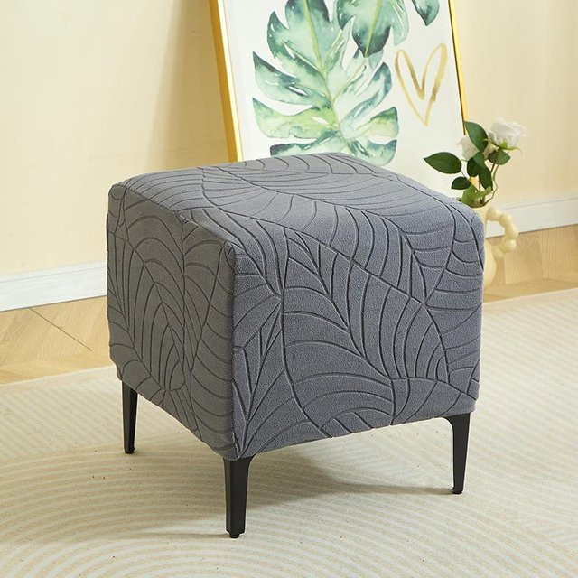 Yiran Furniture Ottomanenbezug aus Jacquard-Stretch-Stoff, schmutzabweisender Hockerbezug für quadratische Hocker, 1 Stück - Bild 1