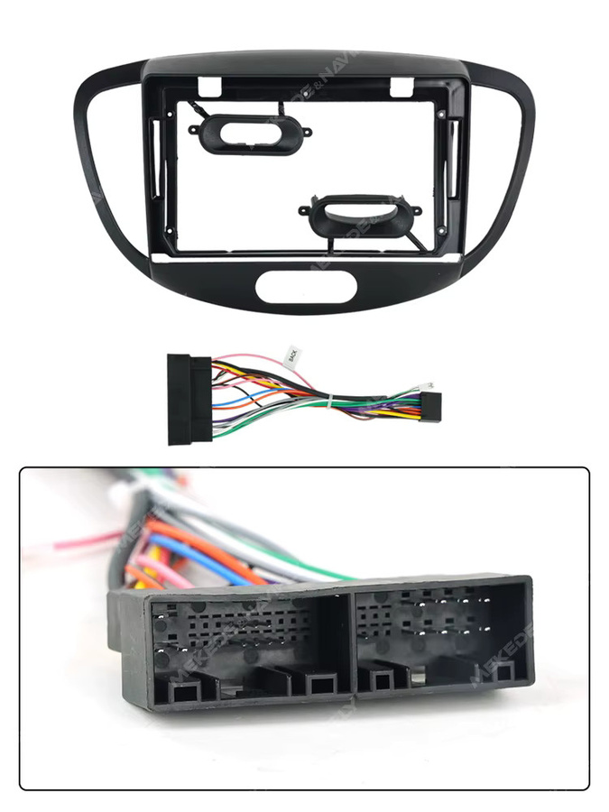 MEKEDE 9-Zoll Autoradio-Rahmen für Hyundai I10 2007-2013 in Schwarz inklusive Montageplatte und Kabelbaum - Bild 4