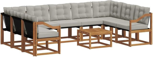 vidaXL Outdoor-Sofagarnitur in U-Form aus Massivholz Akazie mit Kissen in Natur und Grau - Bild 1