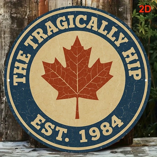 Vintage Aluminiumschild The Tragically Hip mit Ahornblatt-Logo, rund, Durchmesser: 20,3 cm - Bild 1