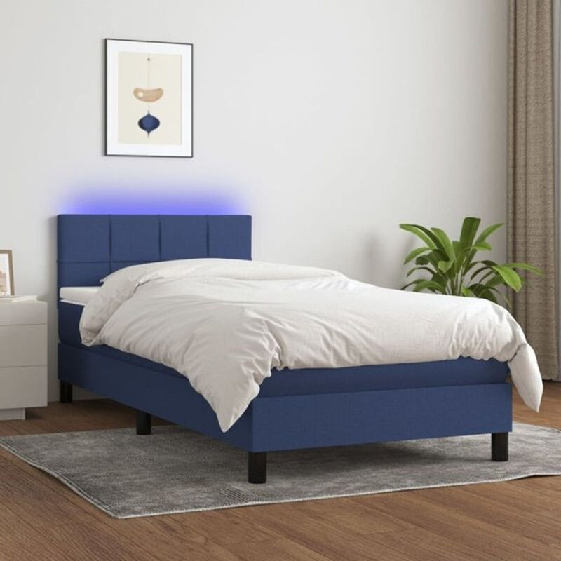 vidaxl Boxspringbett mit Matratze aus Stoff in Blau und Weiß, B/T/H: 90 x 200 cm - Bild 1