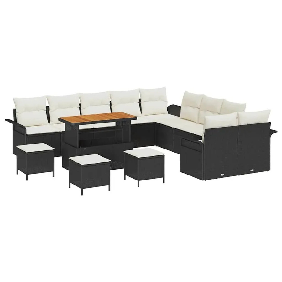 vidaXL Garten-Sofa-Set 14-teilig aus Poly-Rattan und Stahl in Schwarz-Creme mit Polstern und Tisch - Bild 2