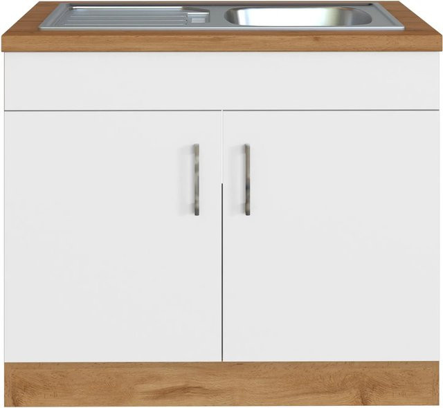 Held Möbel Küchen-Spülenschrank Sorrento mit 2 Türen in Weiß-WotanEiche, B/T/H: 100 x 60 x 85 cm - Bild 1