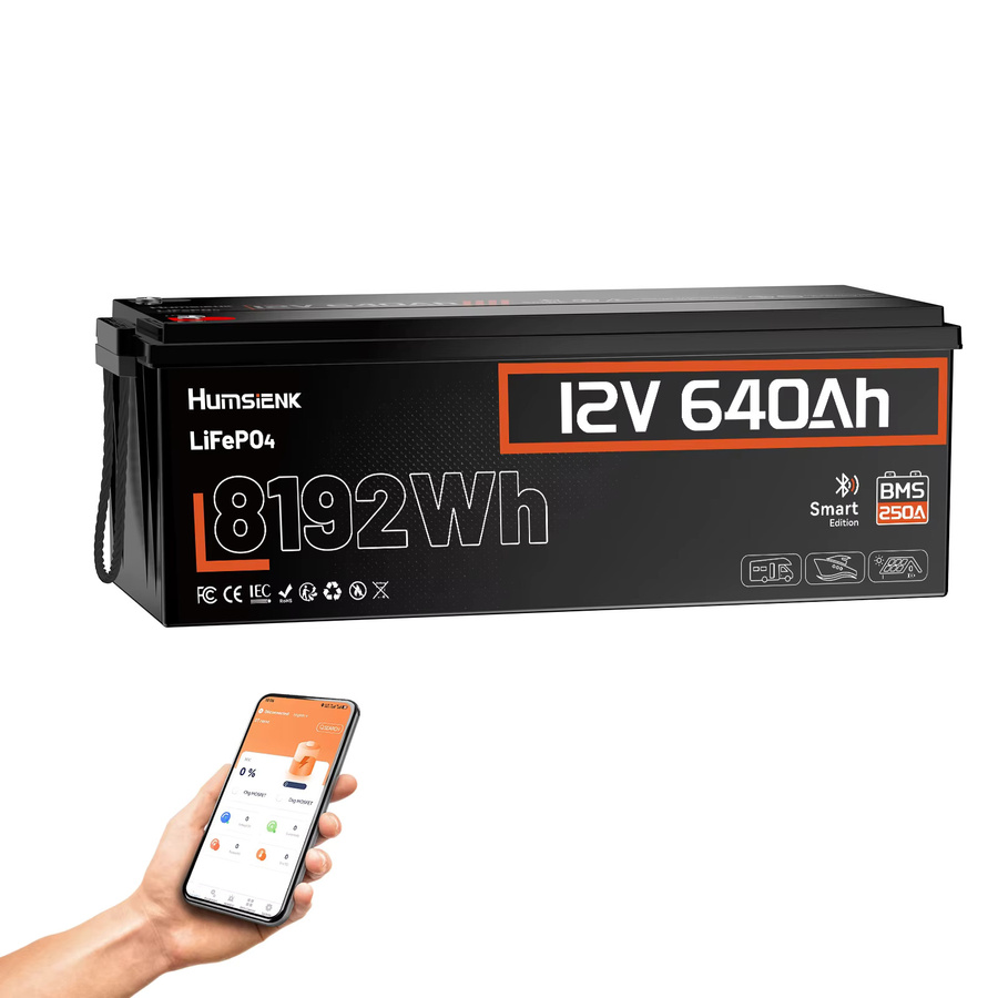 Humsienk 12V 640Ah LiFePO4 Lithium-Batterie mit Bluetooth in Schwarz, 250A BMS, 15000+ Zyklen, IP65 & Tieftemperaturschutz, 8192Wh Ausgangsleistung - Bild 8