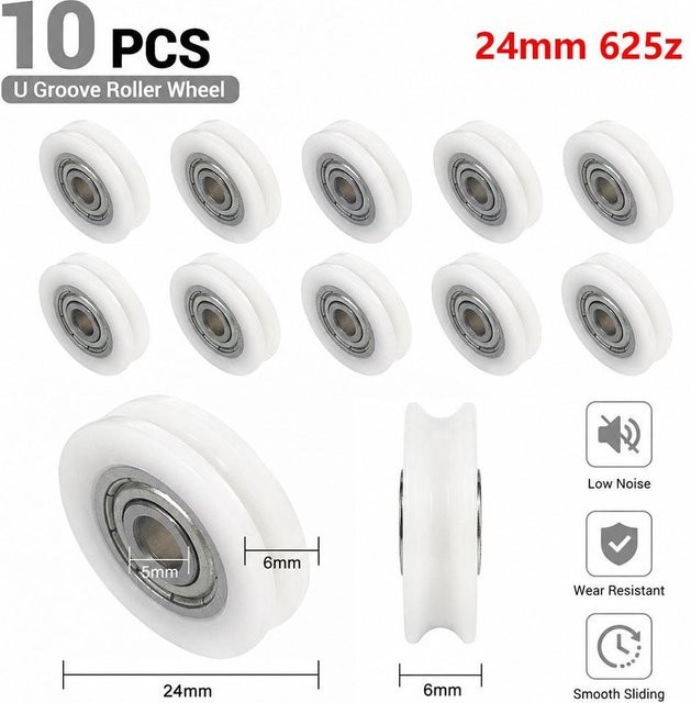 10 Stück guxuDZ U-Nut Führungsrollen aus Edelstahl und Kunststoff in Weiß, Durchmesser: 24 mm, Nutbreite: 5 mm - Bild 1