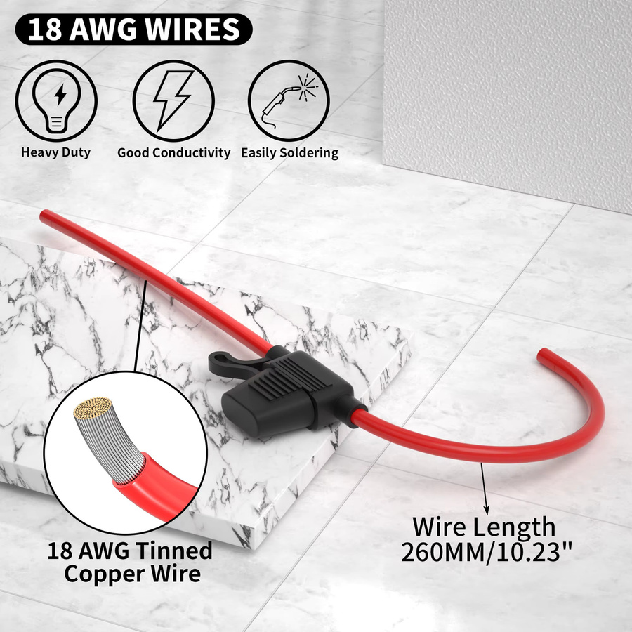 5er-Set Inline Sicherungshalter 12V für ATC/ATO Blade Sicherungen mit 18 AWG Drähten und 10A/15A Sicherungen für dein Auto - Bild 4