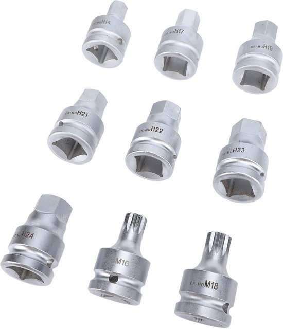 Fishine 9-teiliges Schlag-Steckschlüssel-Set aus Chrom-Molybdän mit 3/4 Zoll Antrieb, Sechskant-Schlagsteckschlüssel 14mm bis 24mm, Farbe Weiß/Silber - Bild 1