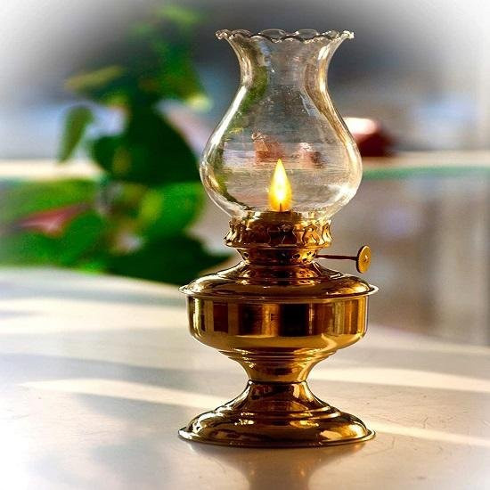 Vintage Ölkamin-Tischlampe von Königliches Handwerk mit transparentem Glasschirm und Messingsockel in Gold/Brass - Bild 1
