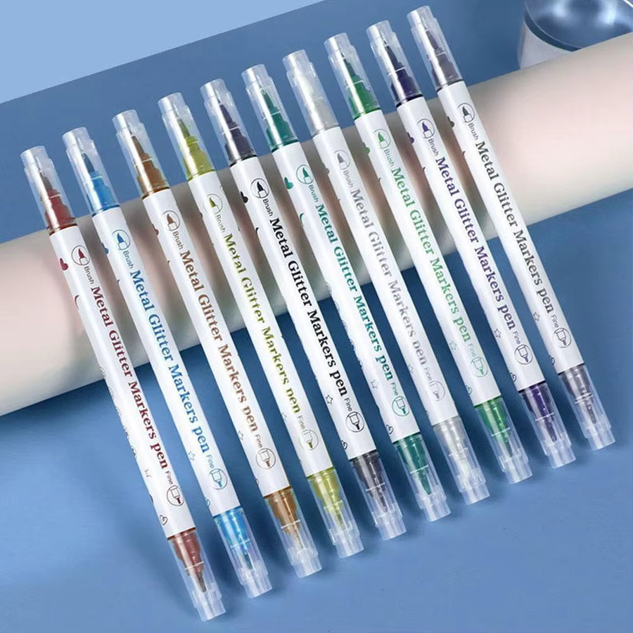 10 Acryl Marker Stifte mit Dual Tip in metallischen Farben für Nageldesign, Rockmalerei und Keramik DIY - Bild 1