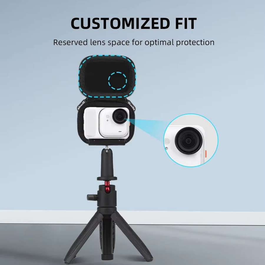 Flymile Aufbewahrungstasche für Insta360 Go Ultra, kratzfeste Kameratasche aus PU in Schwarz mit Karabiner - Bild 4