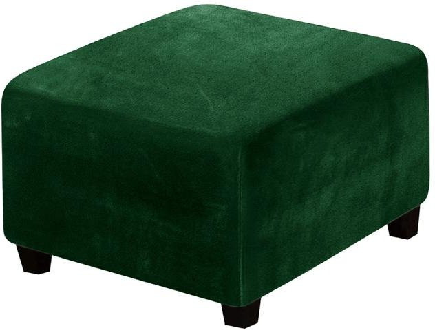 Coolazy Ottoman-Bezug aus Samtstoff in Grün, elastischer Stretch-Bezug für quadratische Fußhocker und Aufbewahrungshocker, waschbar und rutschfest - Bild 1
